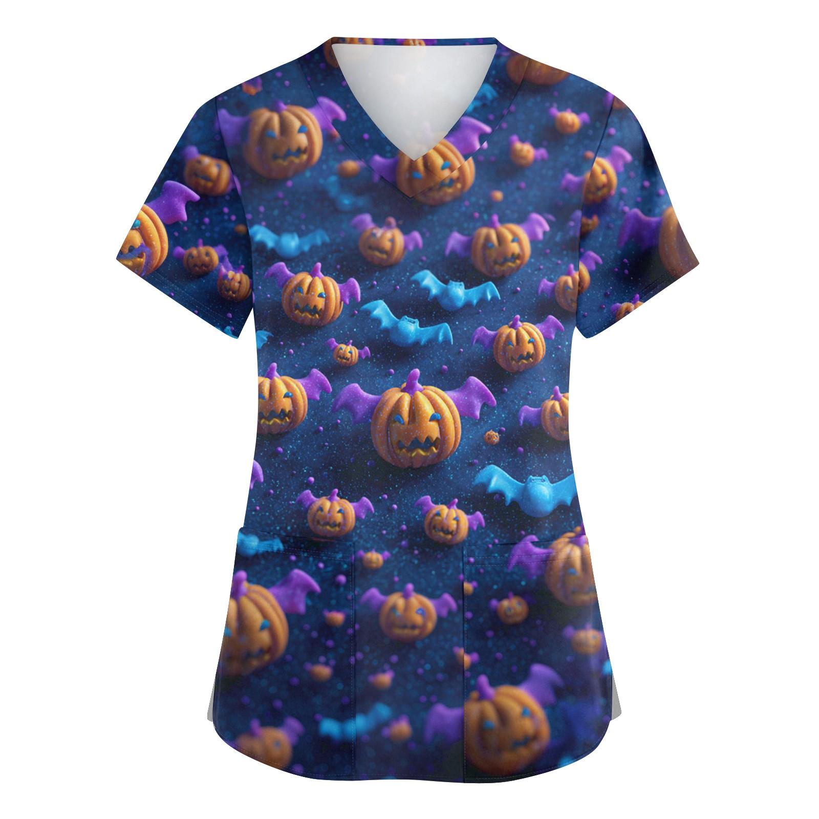 

Женская мода V-образный вырез короткий рукав комбинезон с карманами принт топы одежда M