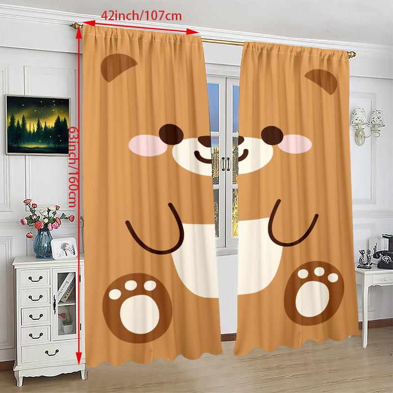2PCS- Cute Bear - HD Print Curtain - Polyester Material - Suitable for Bedroom, Living Room, Study (customizable)