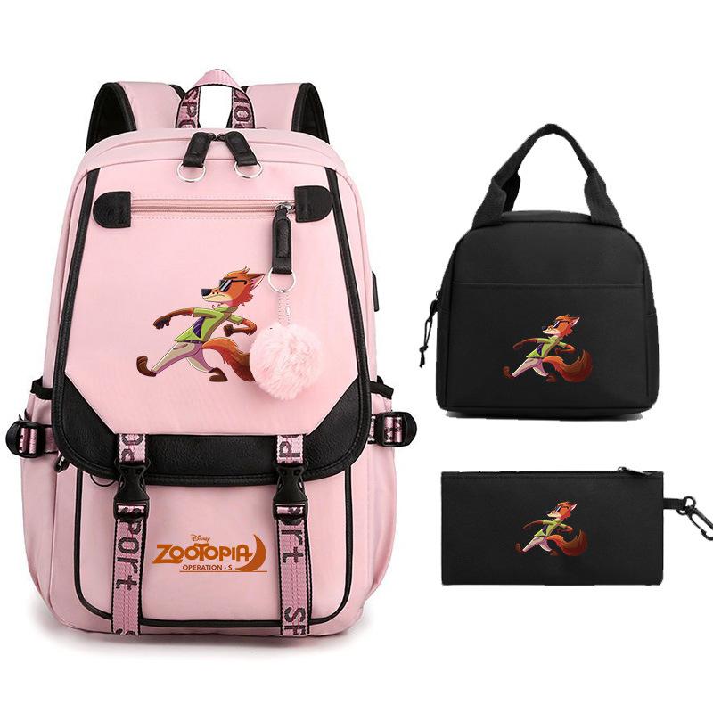 Crazy Animal City Clear And Sweet Printed Student School Bag Women'S Backpack Fashion Women'S Bag Three-Piece Set