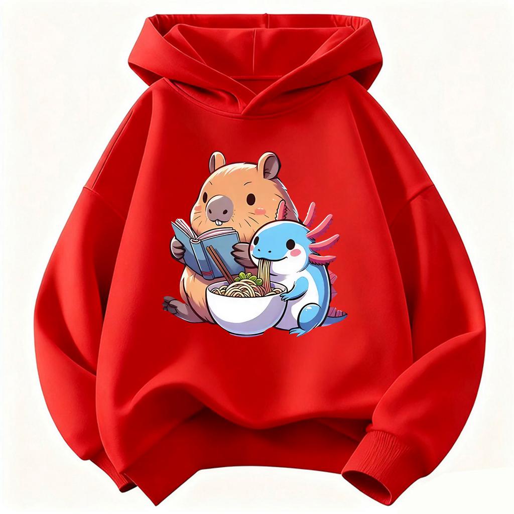 Capybara Eat Ramen Children's Hoodie Sweatshirt Cute Harajuku Hoody for Boys Girls Spring Casual Hoodies