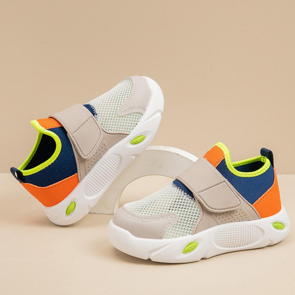 Breathable Kids Sneakers Lightweight Mesh Upper Adjustable Strap Slip Resistant Sole Casual Athletic Shoes for Children