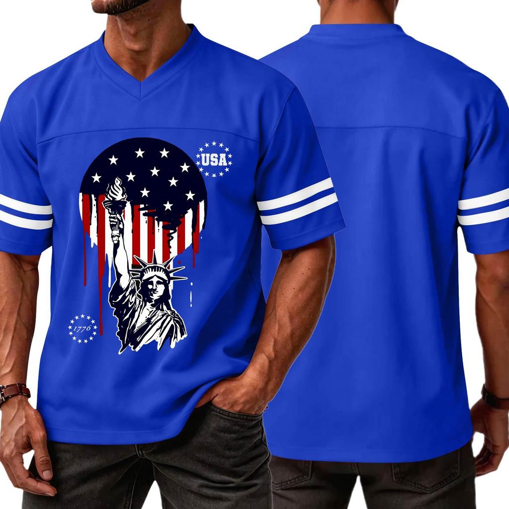 Men's Casual V Neck Short Sleeve Sports T Shirt Independence Day Printed Graphic Tee USA Lettering Athletic Top