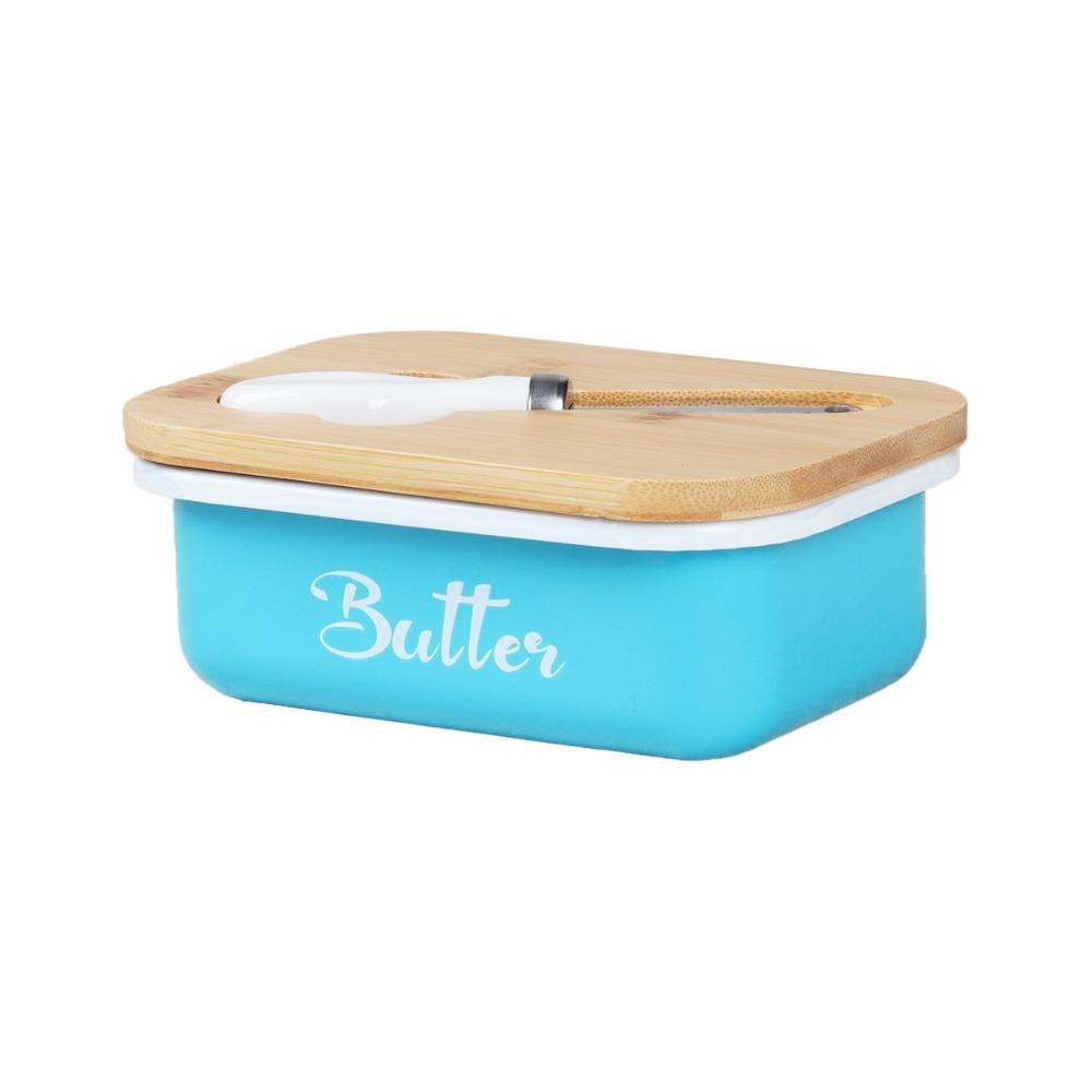 Practical Airtight Butter Dish Rectangular With Spatula Butter Storage Container Bamboo Cover Iron Butter Keeper Bread