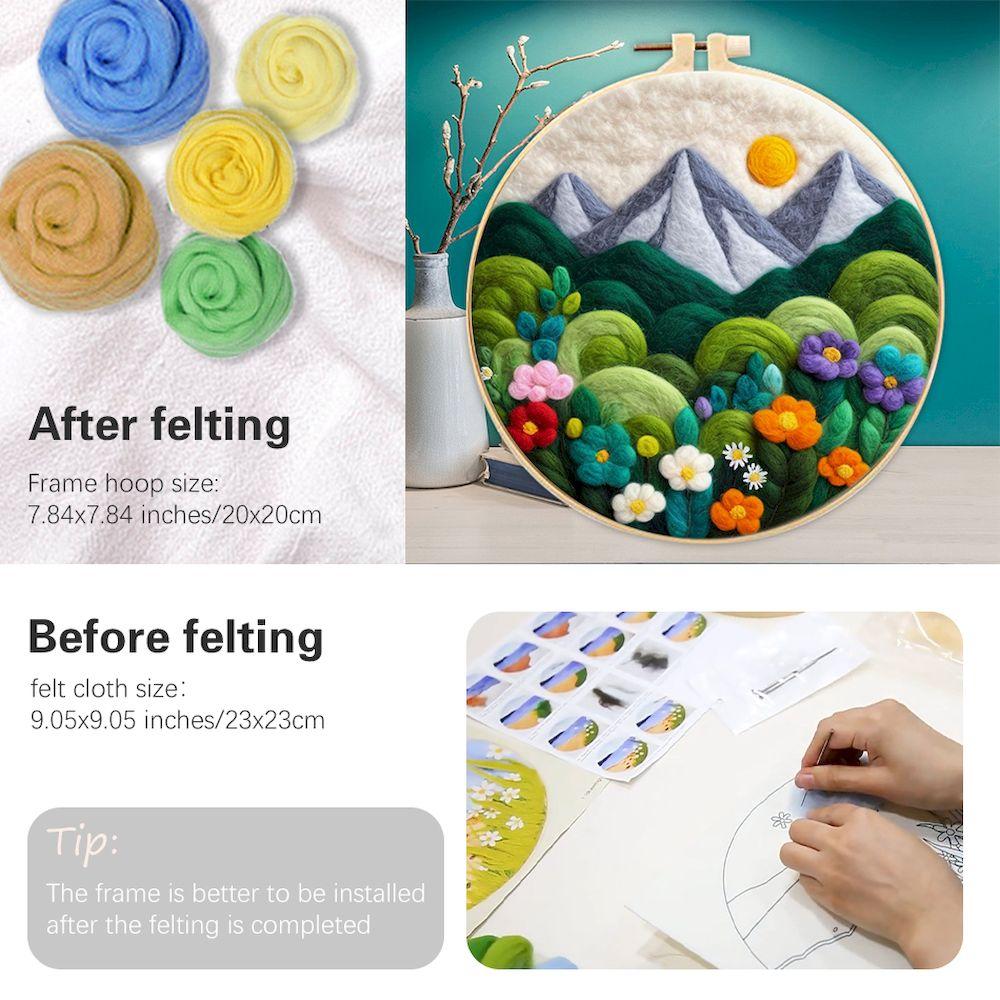 CHENISTORY Wool Felt Painting Diy Creative Making Wool Felt Kit With Embroidery Colorful Scenery Needle Wool Painting Complete K