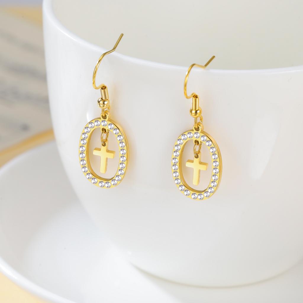 Cazador Gold Color Clear Zircon Cross Earrings for Women Stainless Steel Jesus Jewelry Christian Earrings Mother's Day Gift 2026