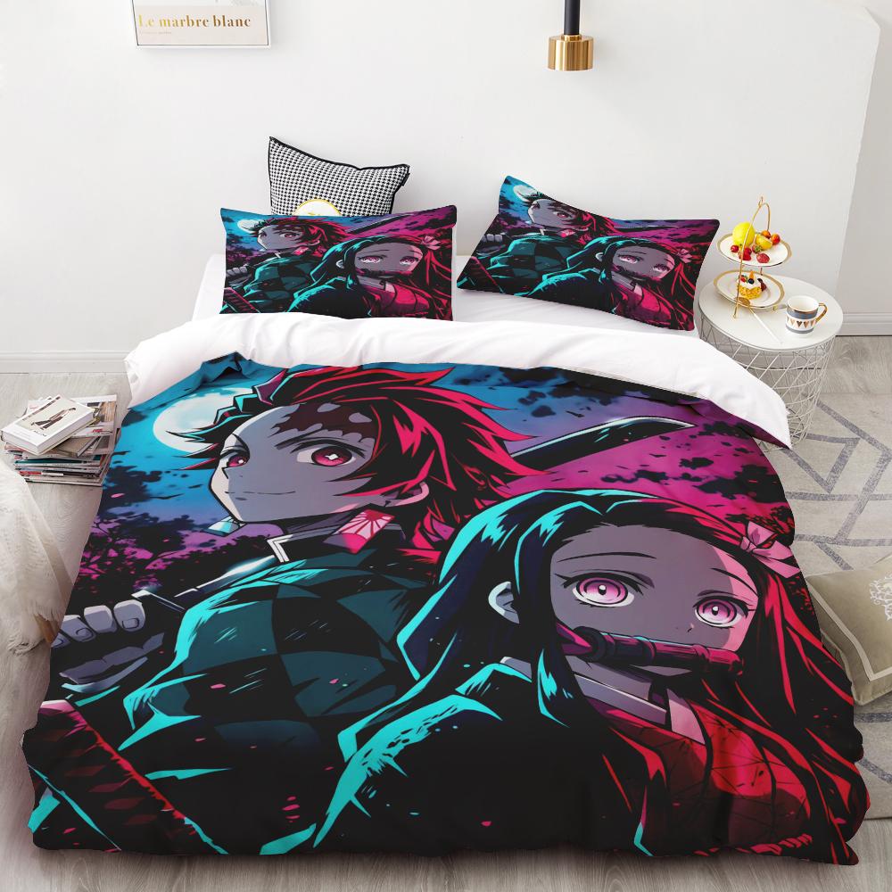 Duvet Covers Demon Slayer Bedding Sets Cartoon Comforter Bed Linen Boys Kids Single Double Size Soft Bedclothes Home Decor Anime