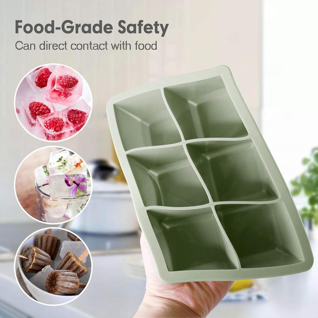 6 Cube Ice Tray Mold Giant Large Food Grade Silicone Mold with Lid Reusable Whiskey Cube Square Tray DIY Ice Maker Ice Tray