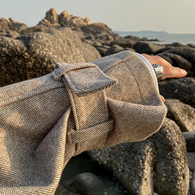 Korean Style Woolen Coat Men's Mid-length Trendy and Handsome Cape Coat Autumn and Winter Thickened Woolen Windbreaker