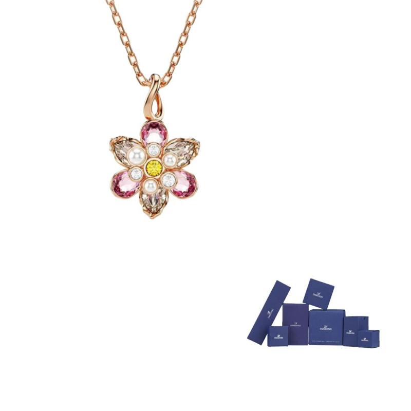 Swarovski Idyllia Blume Anhänger Halskette Damen Halskette Roségold 5722102 Box (Random Color) beige