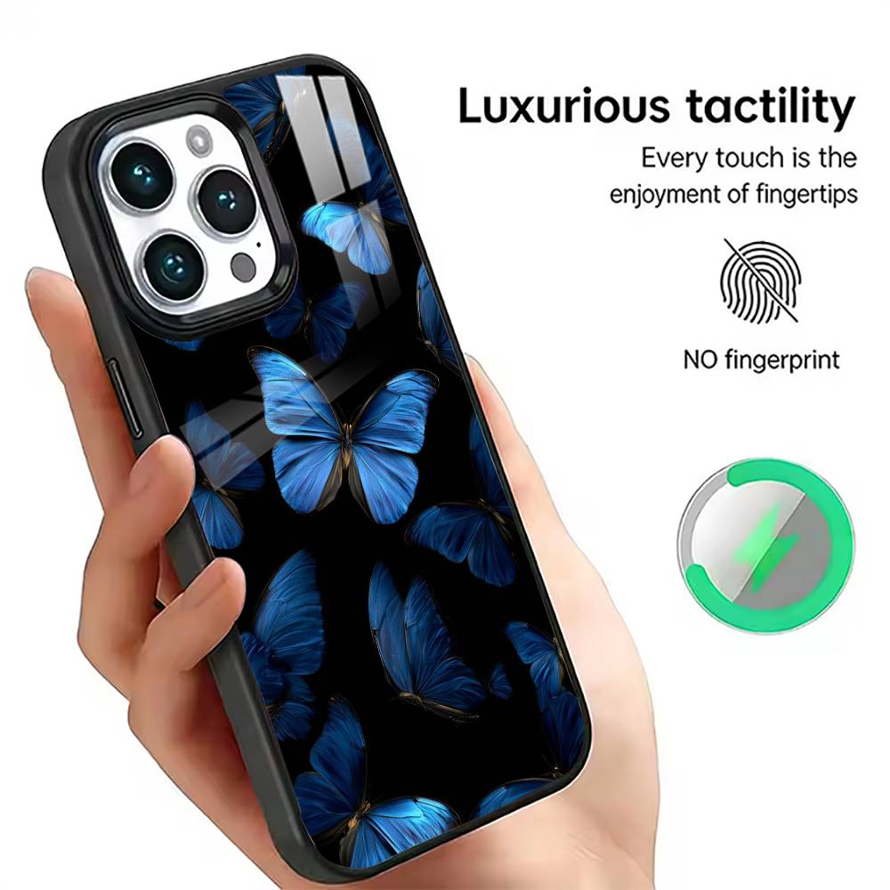 

Aesthetic Blue Butterfly Phone Case For iPhone17,16,15,14,13,12,11 Plus,Pro Magnetic For Magsafe Wireless Charging iPhone15Plus