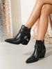 Short Boots Women Pointed Thick High-heeled for Autumn Winter 2026 New Rivets, Cross Buckle, Casual Comfortable Women's Boots