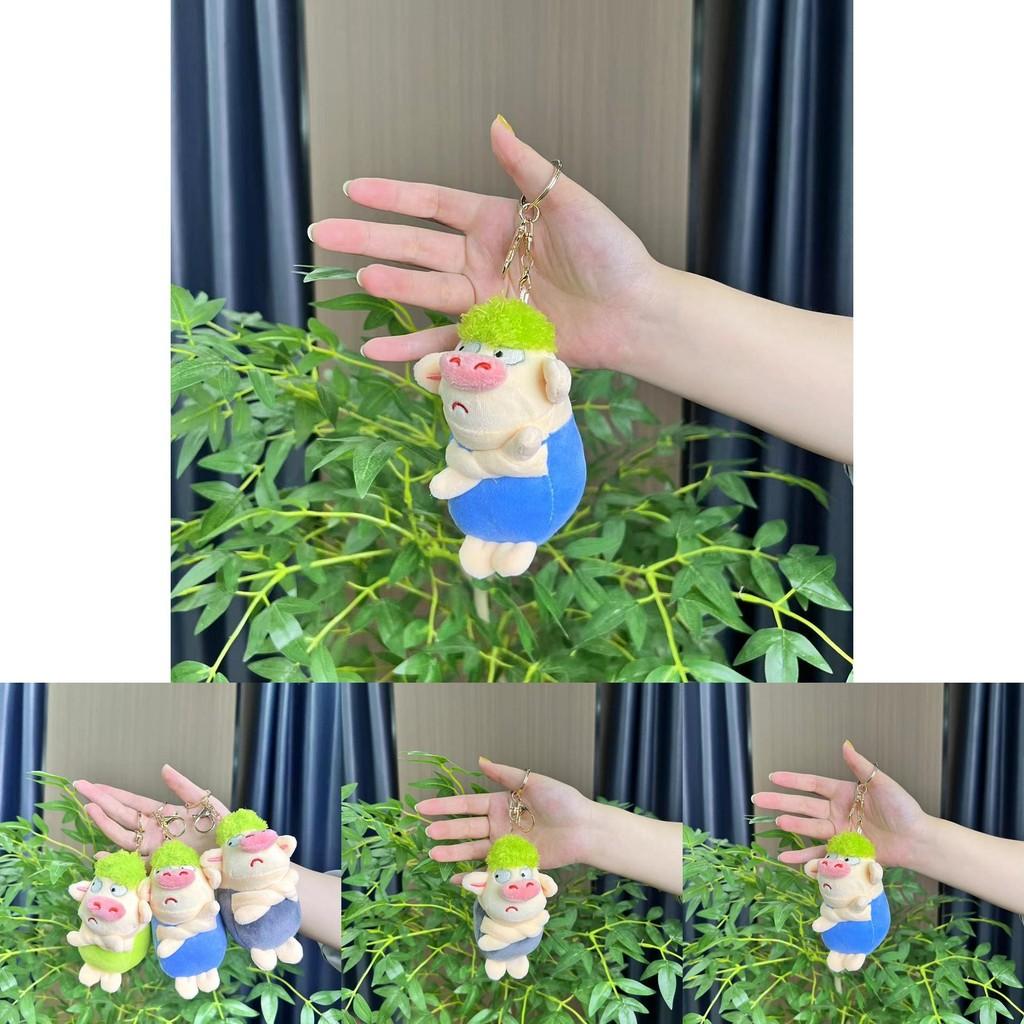 Charming Grey And Light Blue Plush Pig Doll Keychain Super Soft Material 13cm