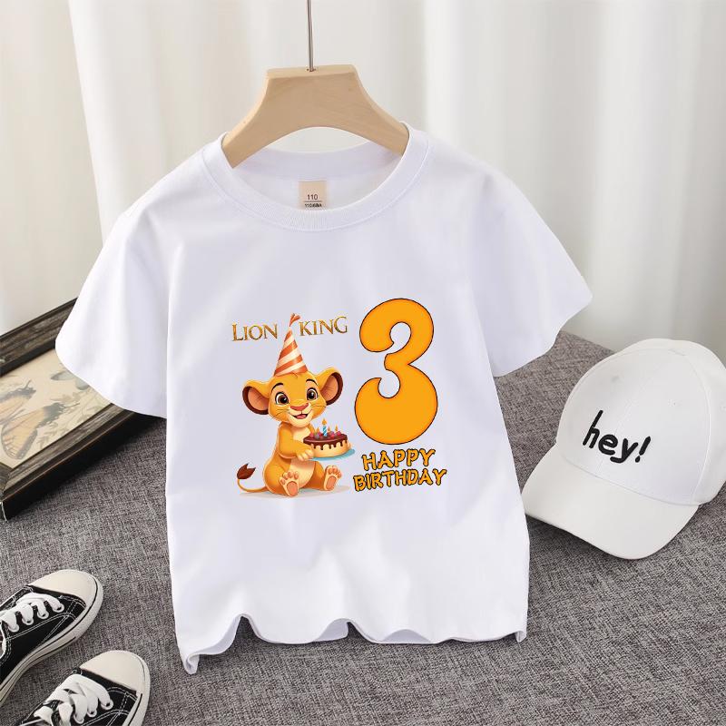 Lion King Kids T-shirt Disney Cute Birthday Number 1-10 Years Old Anime Child Tee Street Summer Clothes Kawaii Party Gift