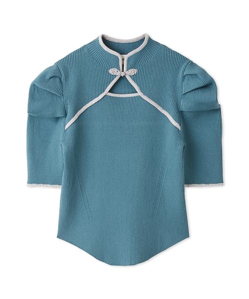Lily Brown Chinese Detail Knit Top LWNT251172 Women's (Blue)
