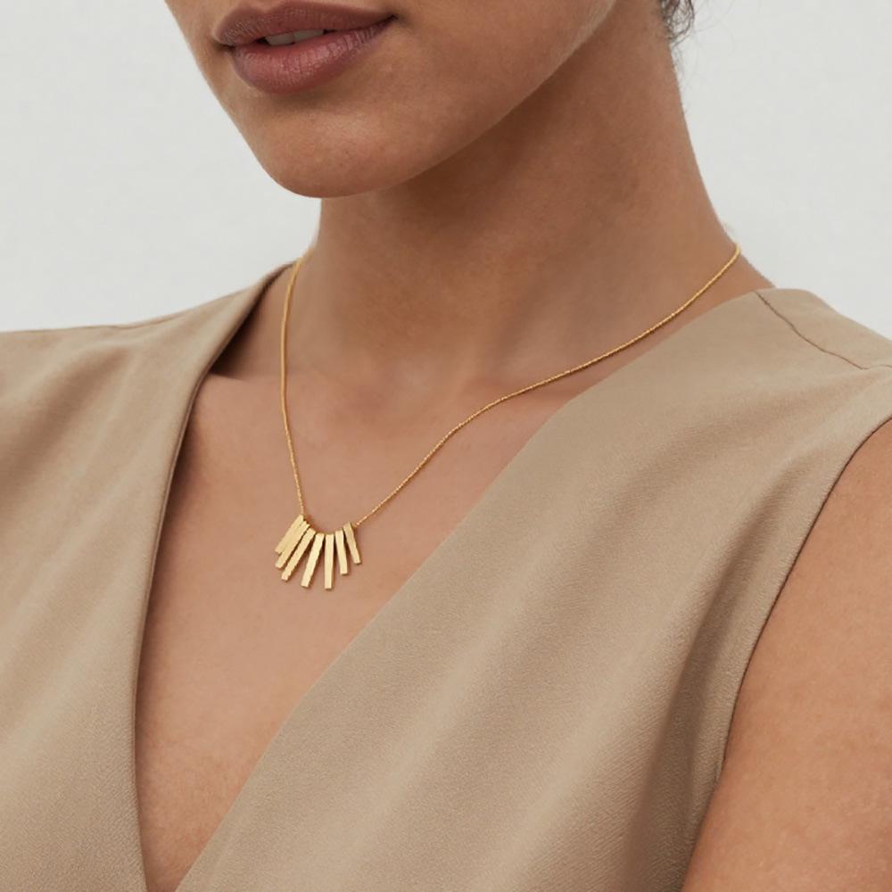 Geometric Fan Tassel Pendant Necklace in 18k Gold Plated Stainless Steel - Modern European & American Design