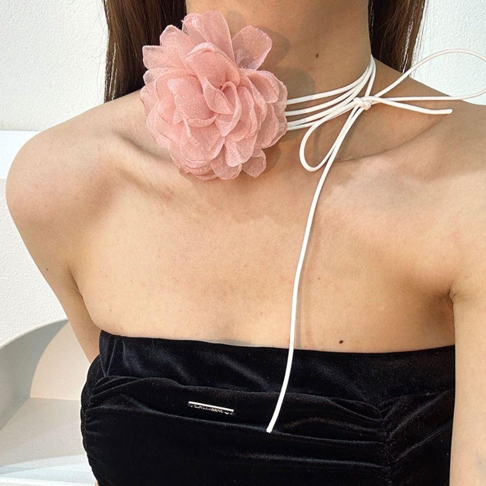 with Large Flower Flower Choker Adjustable Wedding Necklace Fashion Romantic Necklace  Women