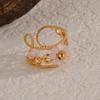 Atoztide Fashion Exquisite Small Flower Open Ring For Women Stainless Steel Colored Beaded Adjustable Finger Ring Jewelry Gift