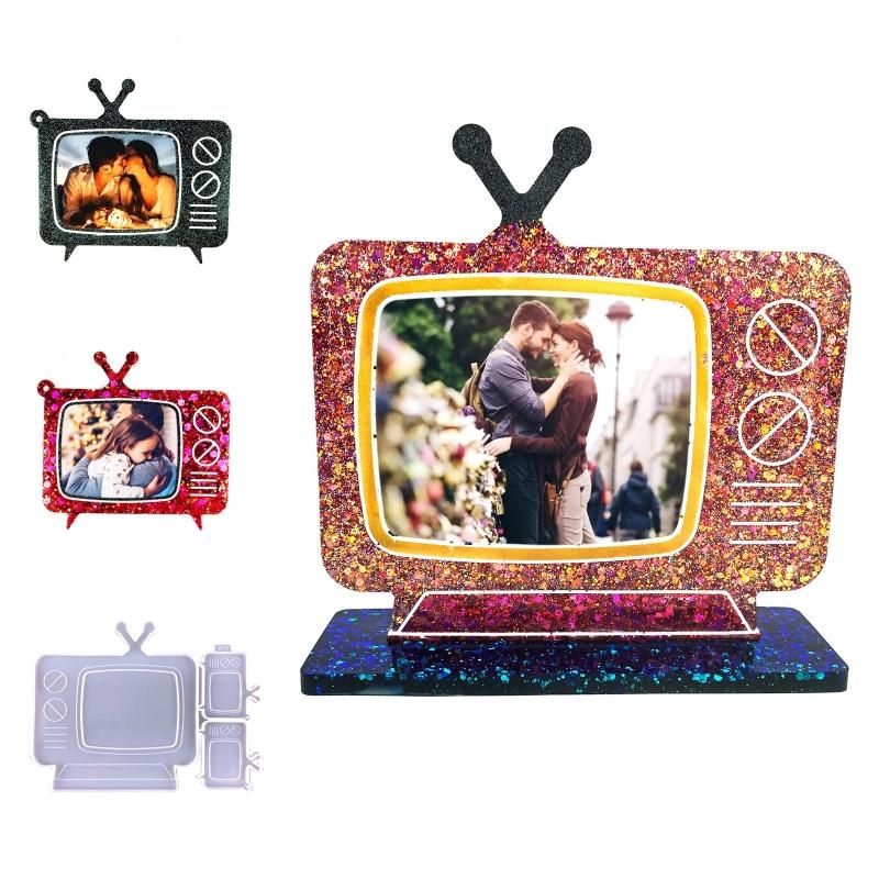 TV Photo Frame Keychain Silicone TV Keychain Charms Epoxy Resin Molds 2 Mini Pendant Mold with Hole Set