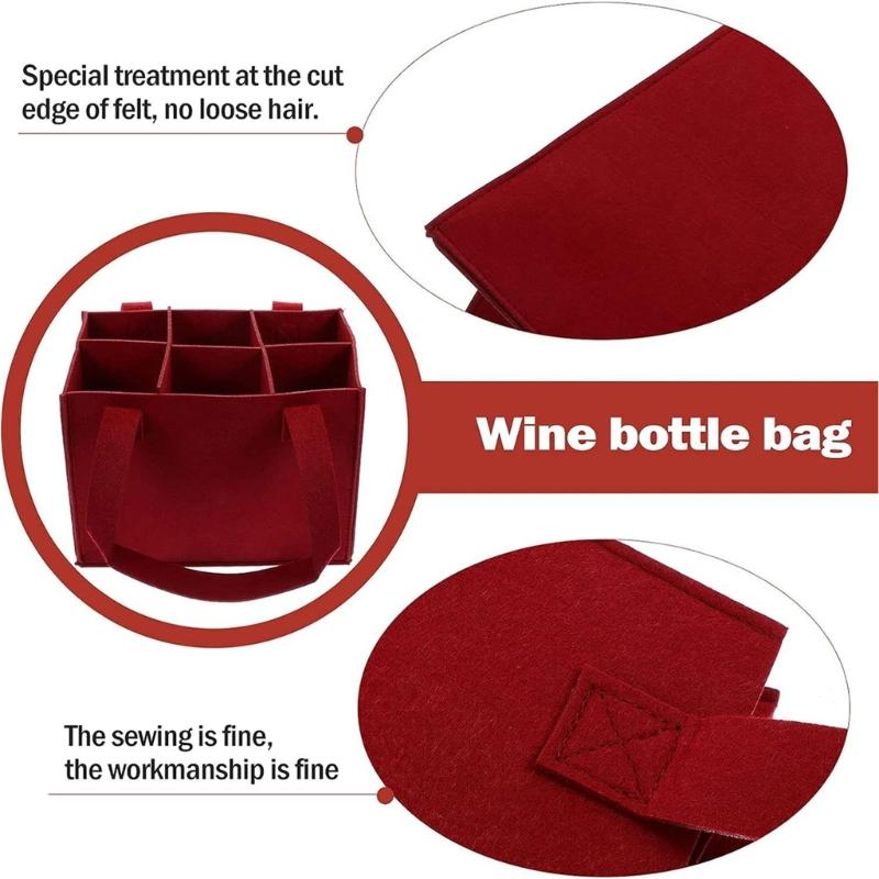 2 sztuki wielorazowych toreb na 6 butelek wina, filcowe, z ergonomicznym uchwytem do przenoszenia, uchwyty na wino, torba z przegródkami