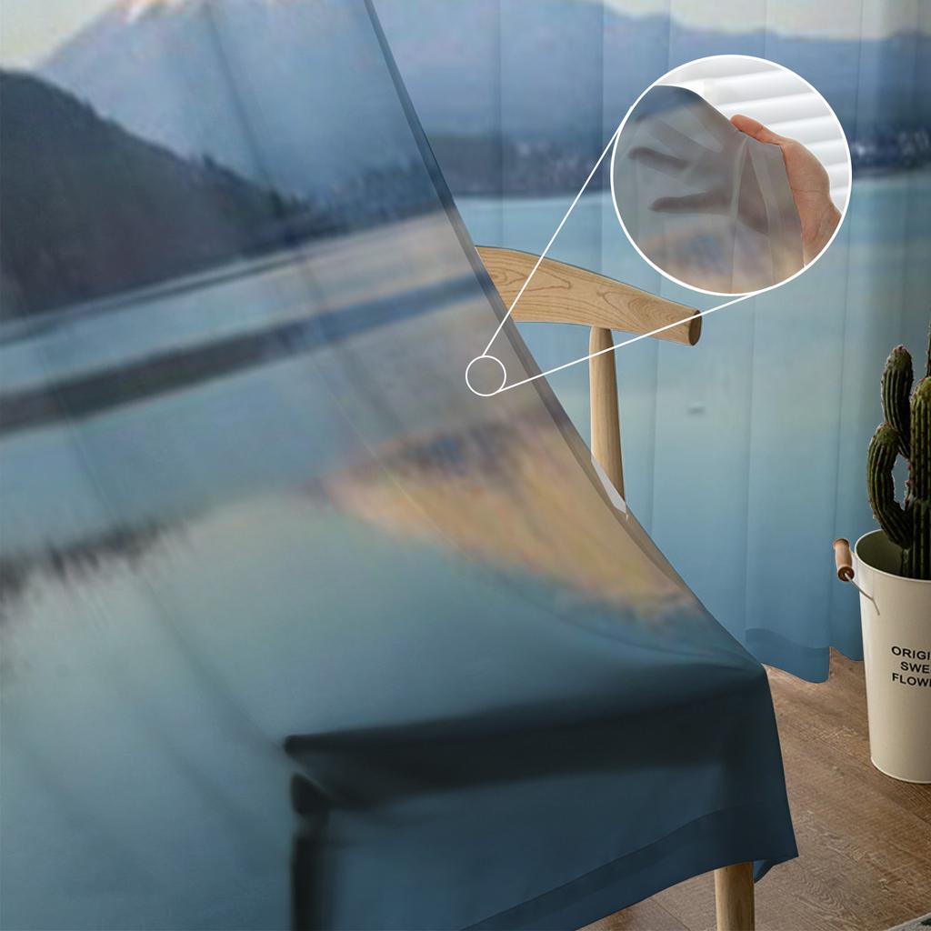 Mount Fuji With Cherry Blossom View From Lake Kawaguchiko Japan Sheer Curtains for Room Bedroom Window Voiles Tulle Curtain