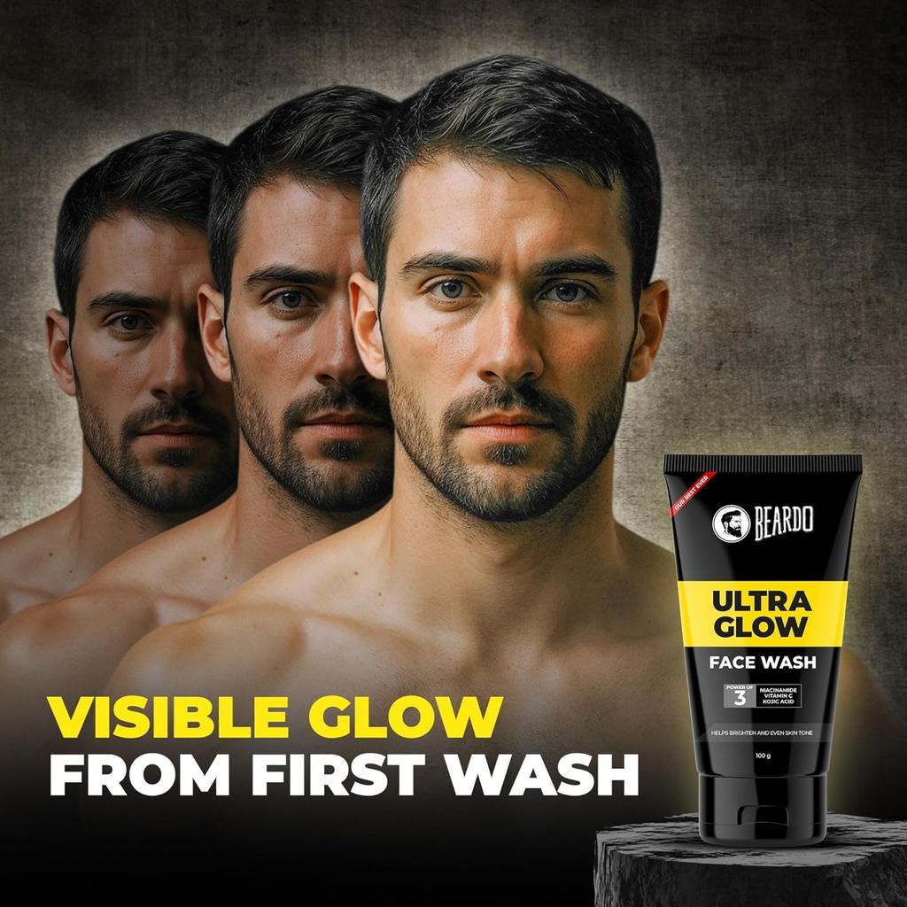 Beardo Ultraglow Face Wash for Men 100g X Pack of 2 | Brightens, Hydrates & Evens Skin Tone for Men