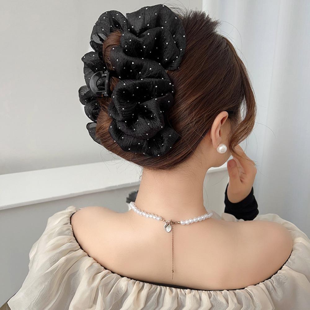 Double-Sided Mesh Silk Hairpin Plastic Ponytail Clip Advanced Sense Shark Hair Clip  Women Girls
