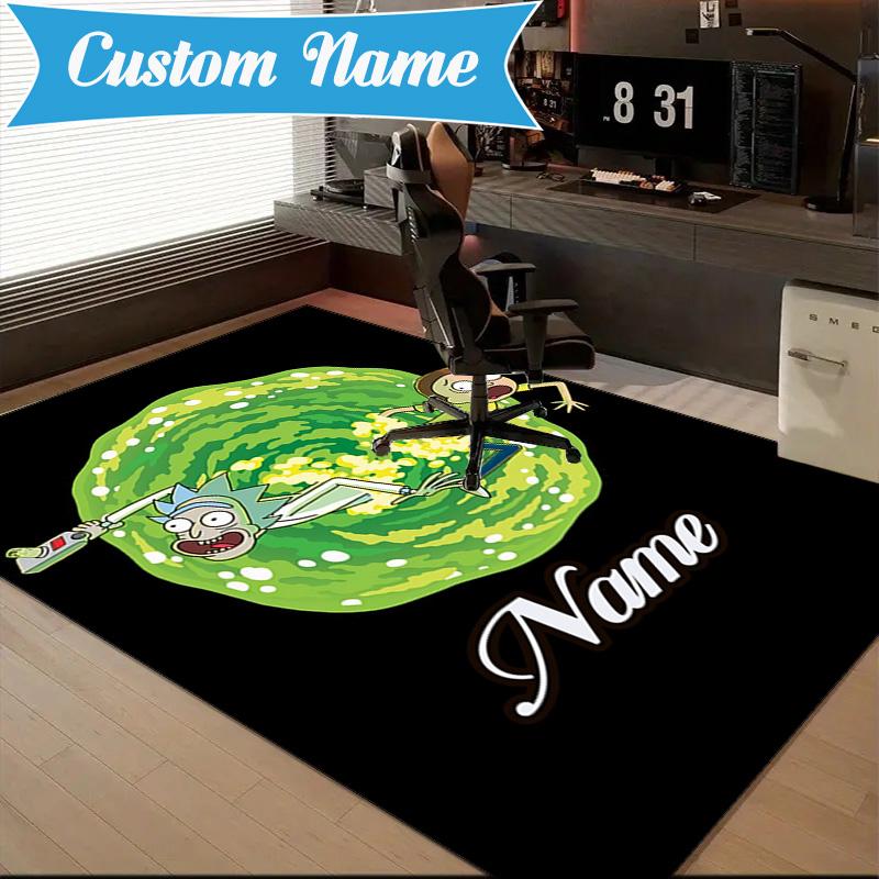 Custom Name Neon Rick Artwork Rug Game Carpet, Floor Mat for Bedroom Living Room Entryway Rug, Home Decor Idea Gift for Christmas birthday