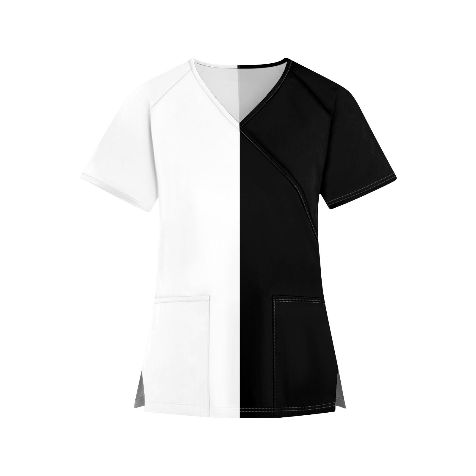 

Женская мода с V-образным вырезом и принтом, короткий рукав, рабочая одежда с карманами XL белый