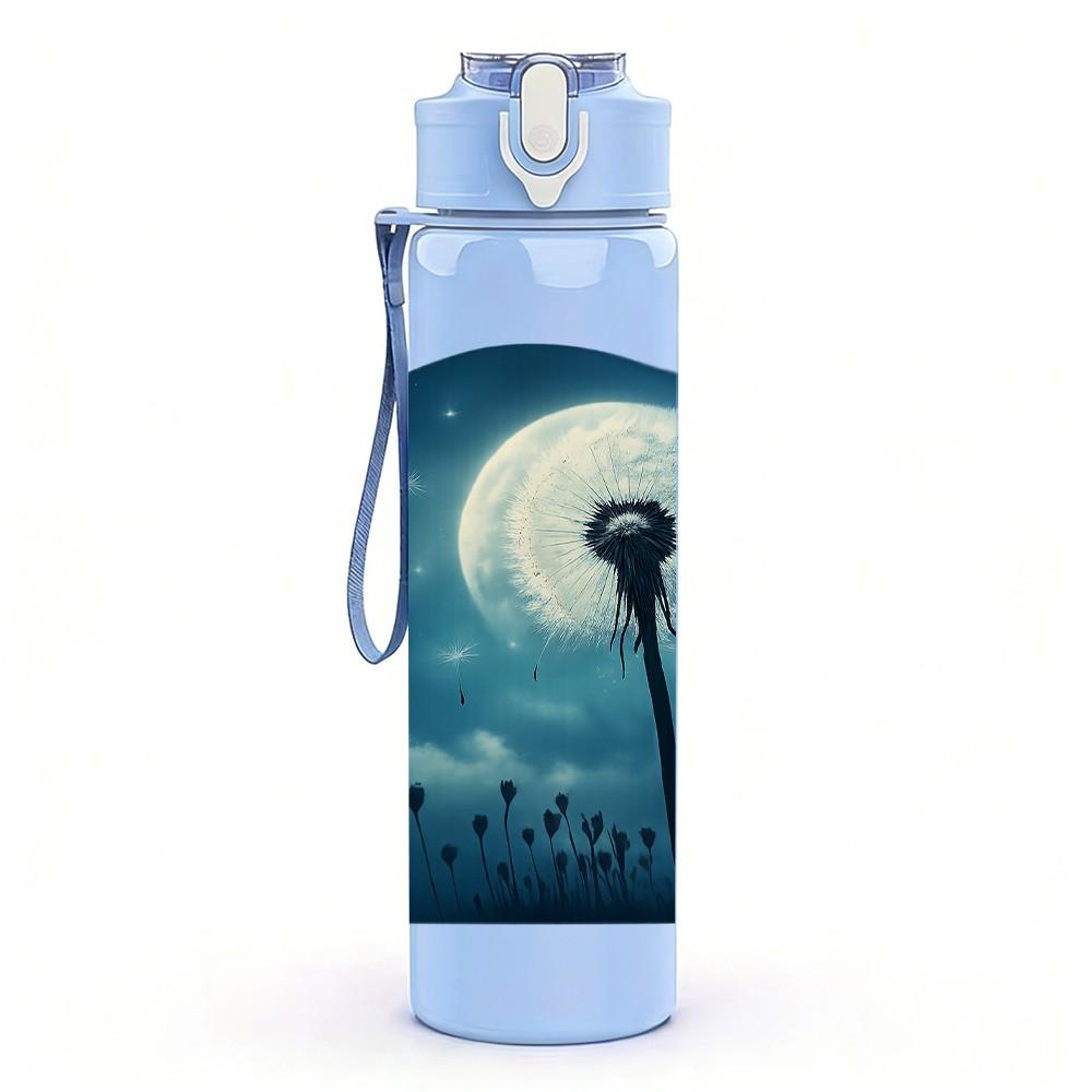 1PC Dandelion Moon Night Art 750ml Color Plastic Sports Water Bottle Leakproof Flip Straw Lid Suitable for Sports Office Home Use