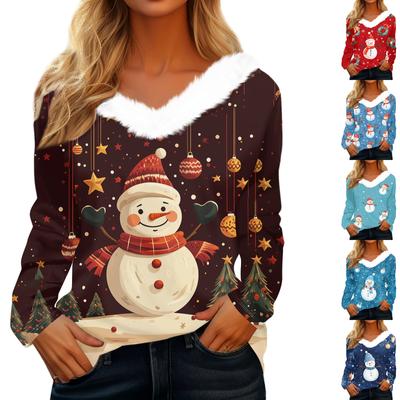 Langarmshirts für Damen, süße Oberteile, Weihnachtsdrucke, T-Shirts, Blusen, lässig, Übergröße, Basic-Oberteile, Pullover