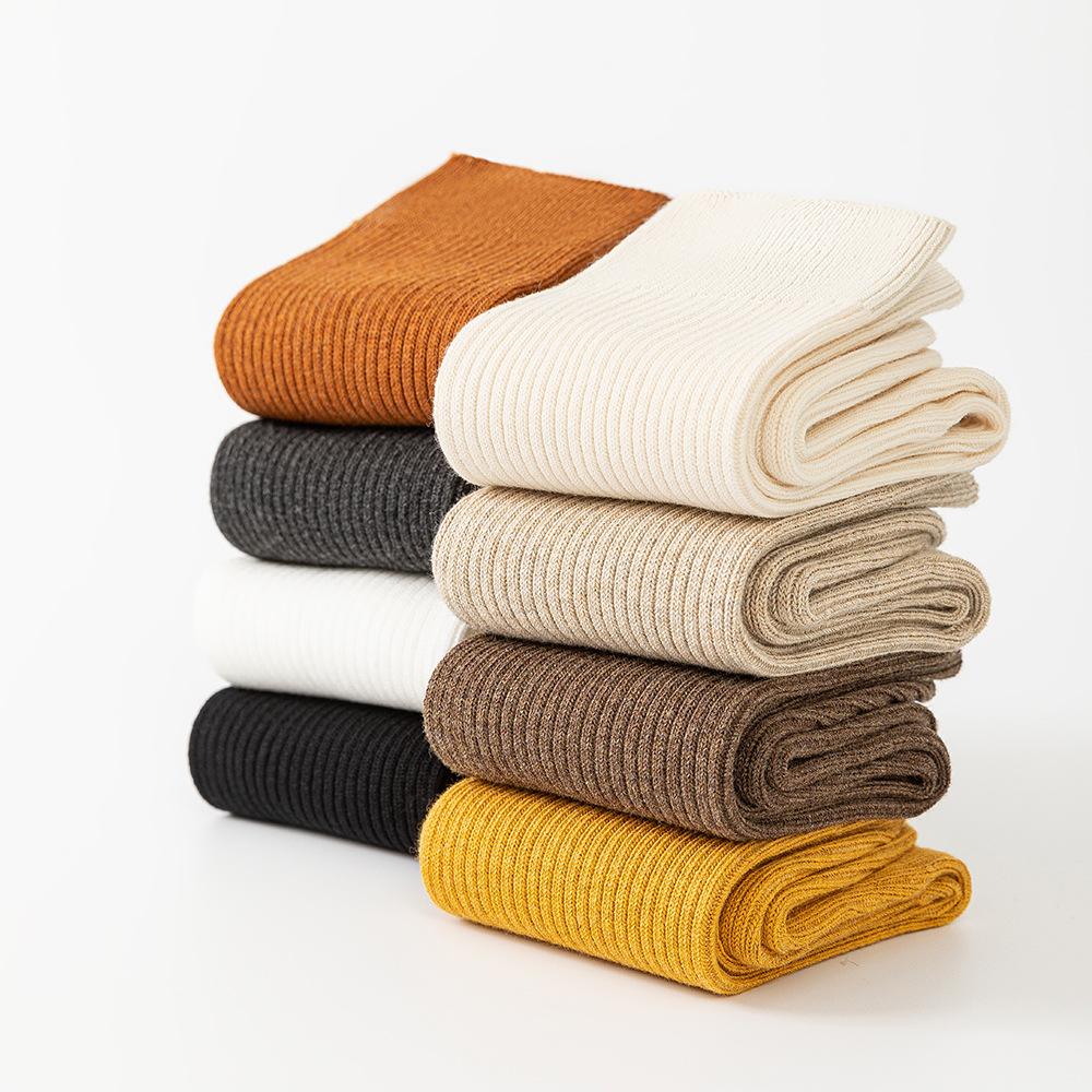 5 Pairs Women's Autumn and Winter Mid-calf Double Needle Vertical Stripes Sweat Absorption Breathable Stacked Long Socks