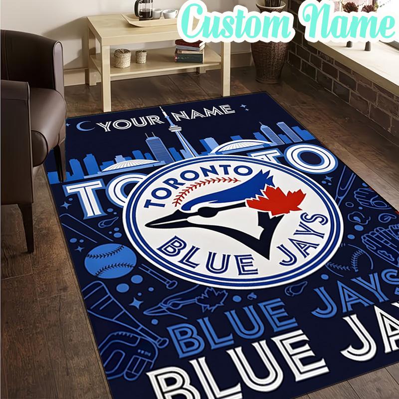 Custom Name Blue Jays Baseball Season Rug, Office Rug, Chair Rug, Carpet for Living Rooms, Doormat Game Rug Home Decor Christmas Gifts