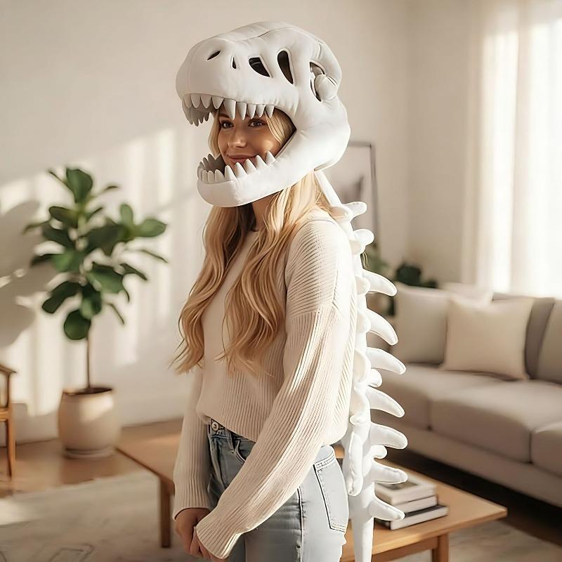 1pz Cappello da Testa di Dinosauro Simulato Scheletro Costume per Role Playing Regalo Creativo Travestimento di Halloween Bambola Scheletro Regalo di Compleanno Divertente per Fidanzata
