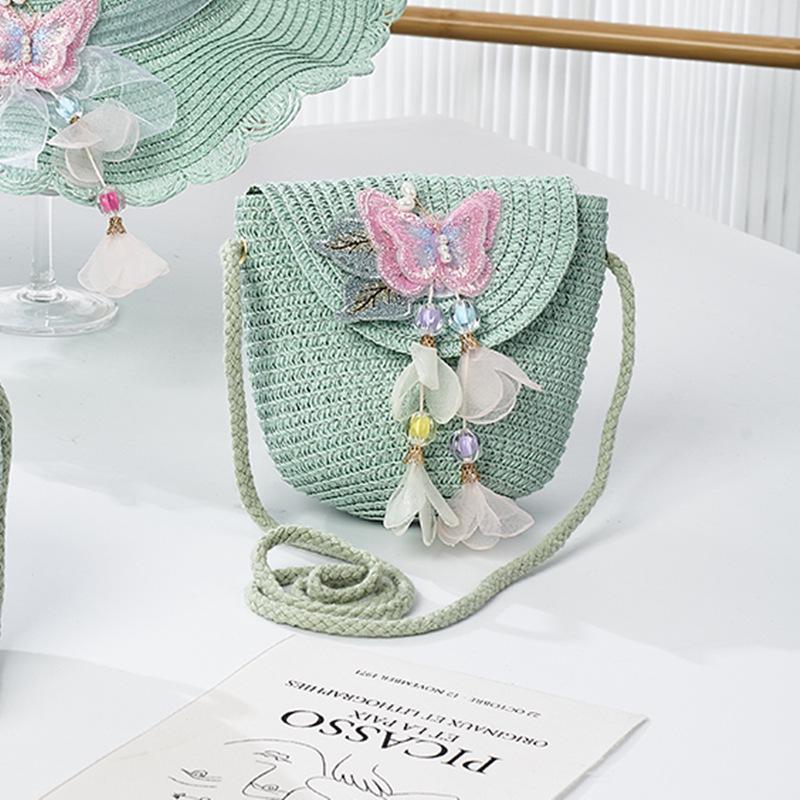 Girls' Straw Woven Coin Purse - Cute Outdoor Travel Handbag for Kids