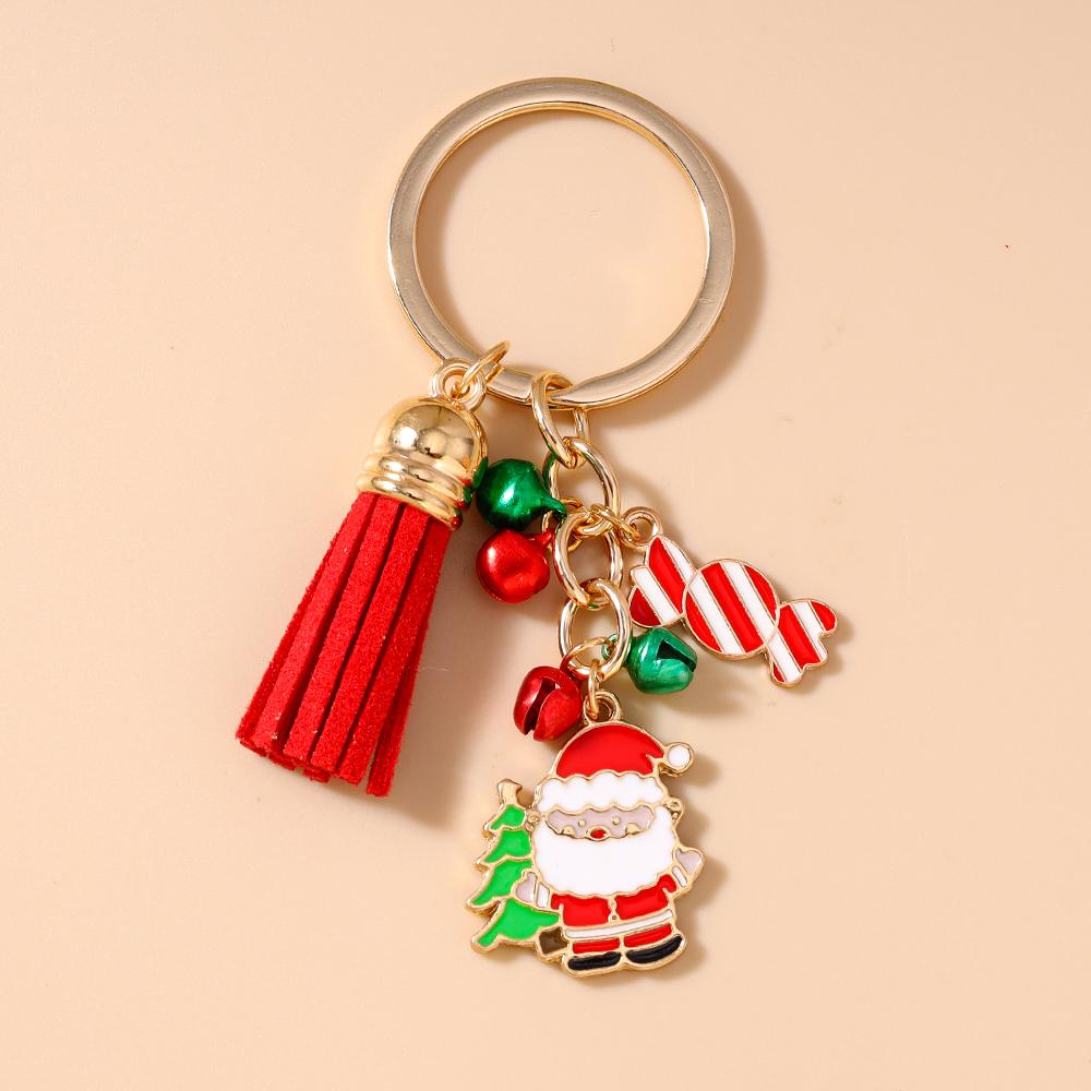 Fashion Christmas Keychain Jingling Bell Key Ring for Women Girls Handbag Pendants DIY X'mas Key Chain New Year Gifts