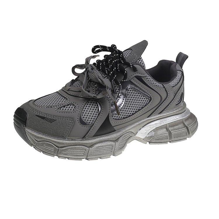 

Кроссовки для папы в ретро-гонконгском стиле, женские, осень 2024 г., толстая подошва, дышащие, универсальные, повседневные, кроссовки для бега 40 чёрный