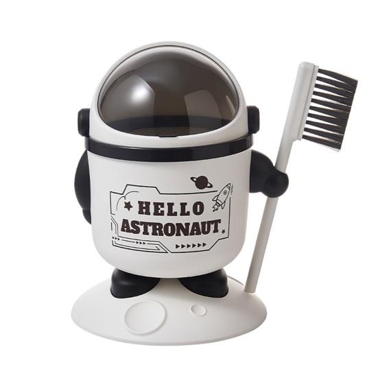 Astronaut Table Trash Can Mini Desktop Garbage Can with Lid Cute Spaceman Wastebasket with Brush for Home Office Bedroom Desk Dressing Table