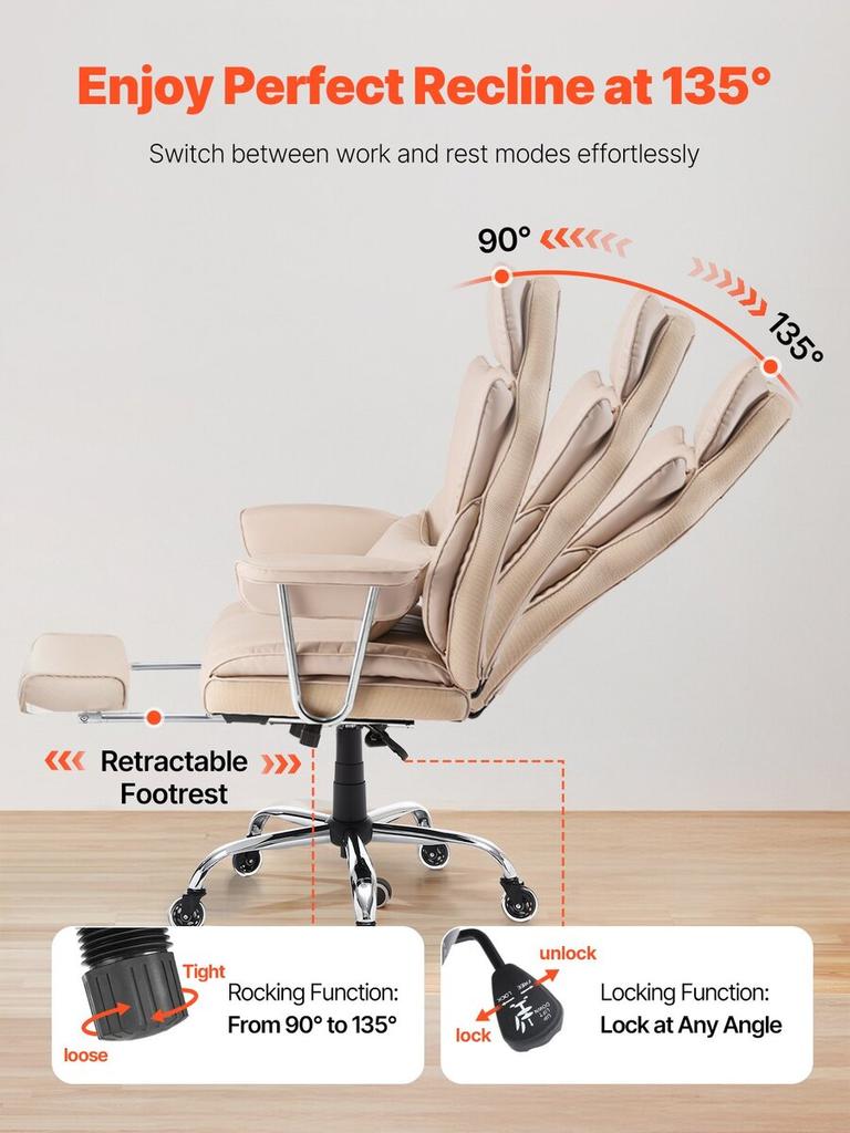 Executive Office Chair High Back Chair Footrest & Removable Armrests Brown
