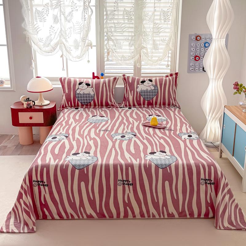 Cartoon Style Bedsheet Velvet Bed Linen Skin-friendly Flat Sheet Warm Bed Sheet for Winter Home Sheets Sabanas (No Pillowcase)