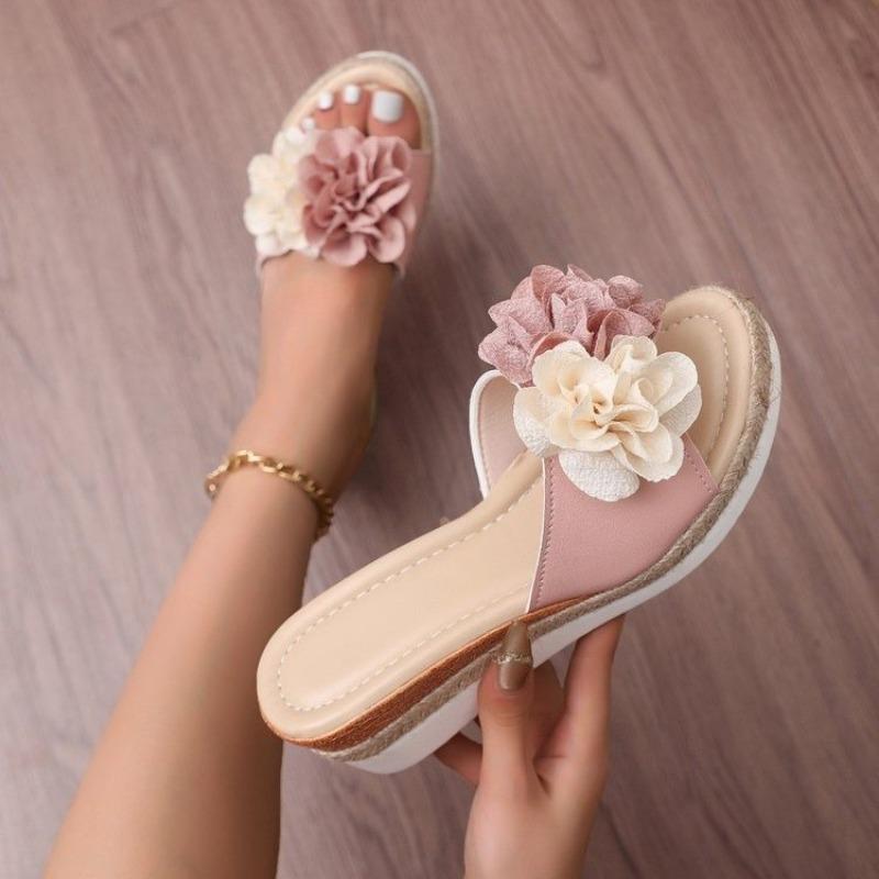 

Fashion Plus Size 2025 Summer New Women s Open Toe Slippers Outdoor Hot Sale Floral Wedges Sandals Classics Daily Dress Slippers Zapatos 43 белый