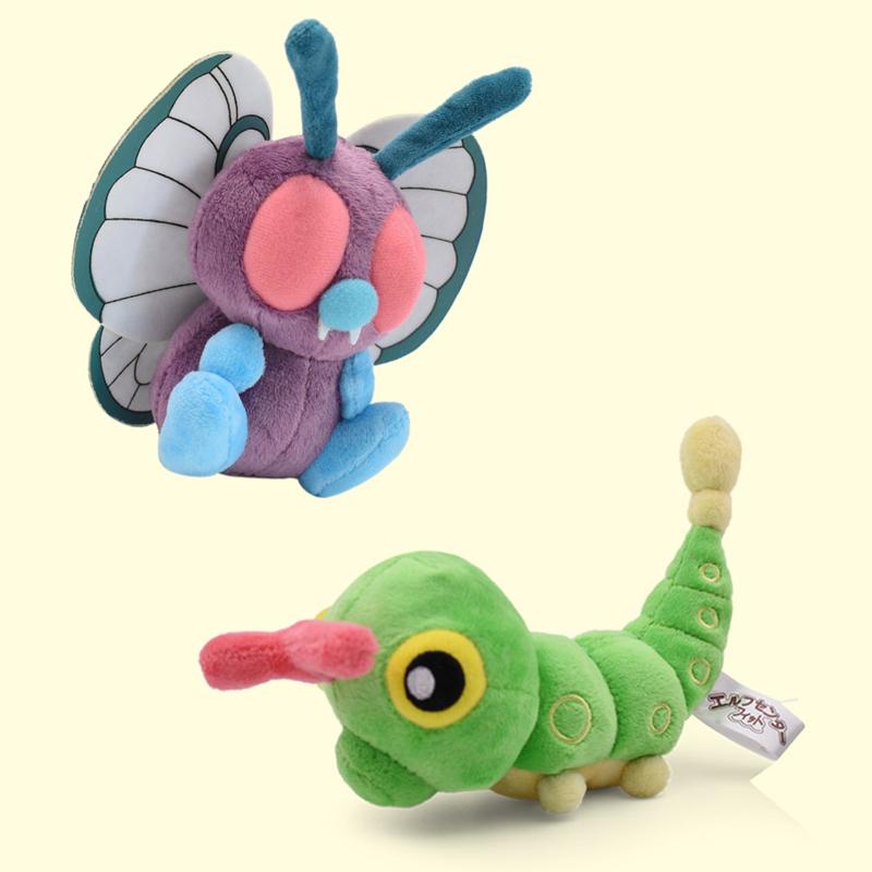 Pokemon Series Green Caterpillar Bada Butterfly Single Horn Insect Small Seahorse Plush Toy Collection Soft Plush Characters