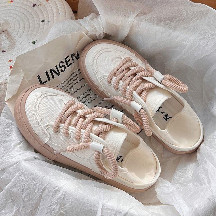 High-value 2025 summer and autumn Korean version of ulzzang retro platform canvas shoes for women to step on and wear two lazy board shoes for women