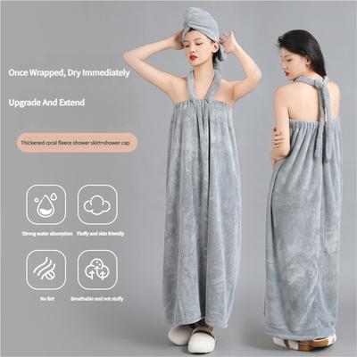 1 Set Neck-Tie Coral Fleece Bath Robe Wearable Wrap 130cm Long Quick-Dry Unisex Bath Towel with Belt for Spa Banya & Home