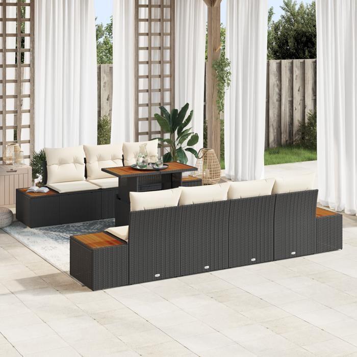 VidaXL Ensemble de canapé de jardin avec coussin 8 pcs Noir Poly rotin, Jardin et Terrasse, Ensemble Modulaire 3350039