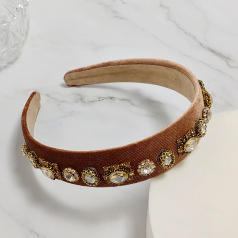 LALA Jeweled Velvet Hairband - Brown