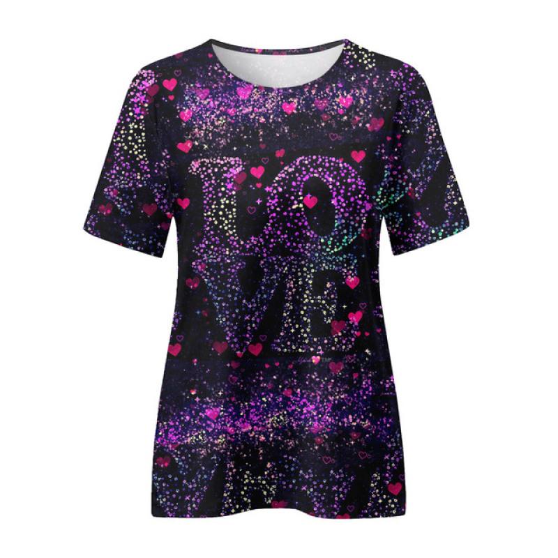 Women T-Shirt Love Pink Digital 3D Print Y2k Elegance Vintage Short Sleeve Elegant Casual Comfortable Polyester Round Neck