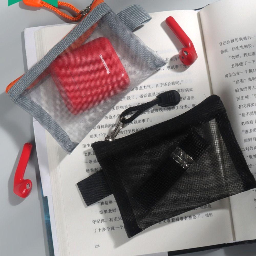 Cosmetic Bag Mesh Zipper Bag Card Bag Mini Coin Purse Creative Transparent Nylon Coin Bags  Girl