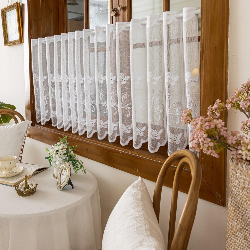 Floral Embroidery Short Window Curtain Through-shaft Type Partition Short Valance Coffee Shop