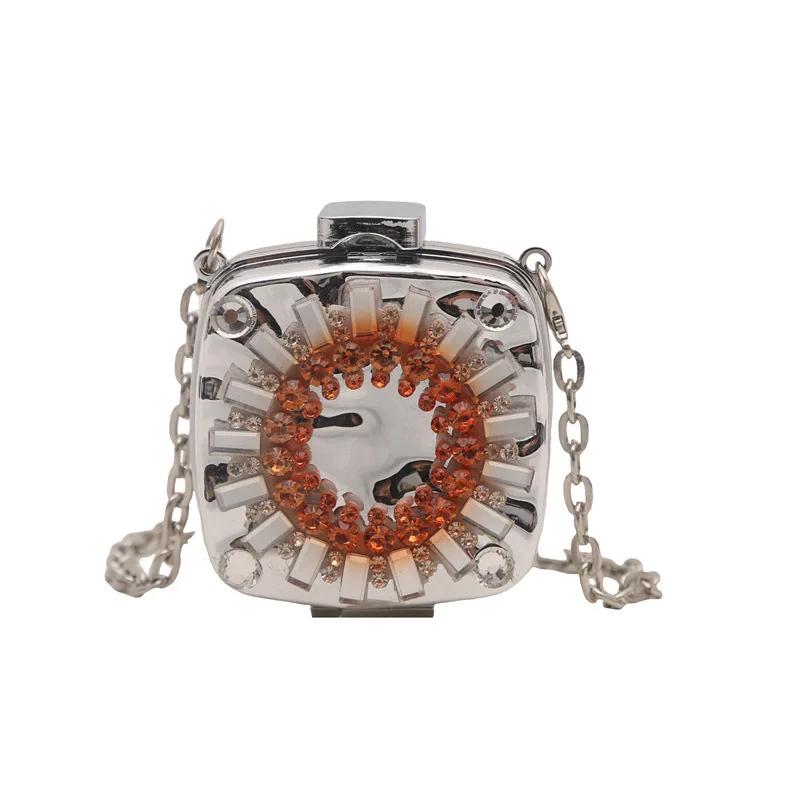 Metal Mini Bag Rhinestone Tassel Shoulder Bags Women's Chain Crossbody Chain Box Bags Gold Evening Bag