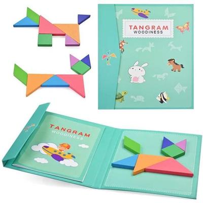 Vzdělávací hračka - LX - 96 Magnetické Tangramové puzzle - Cestování a karty - Zelená - Smíšené